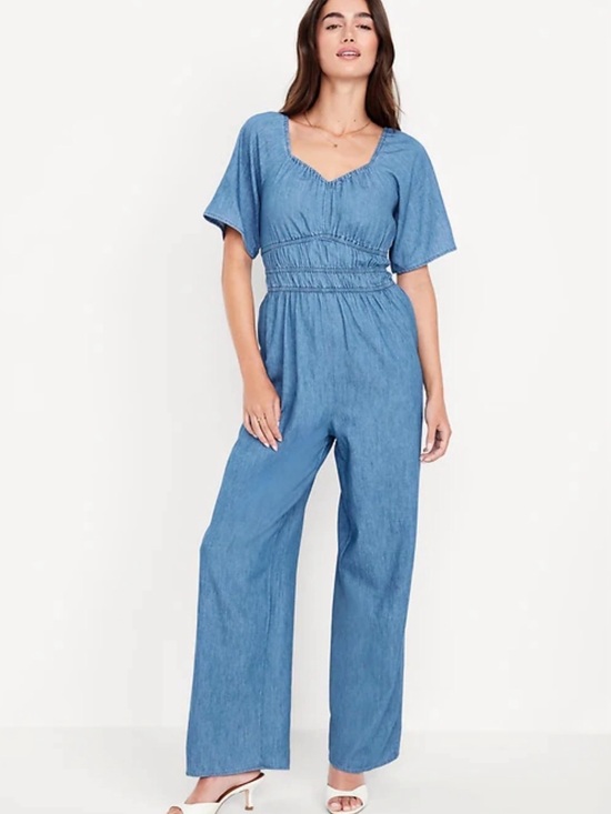 Old Navy Pants - Old Navy Waist-Defined Smocked Denim Jumpsuit Chambray Large
